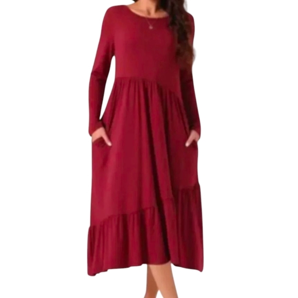 NWT Seta T Long Sleeve Midi with Pockets Size L Burgundy - Picture 1 of 9